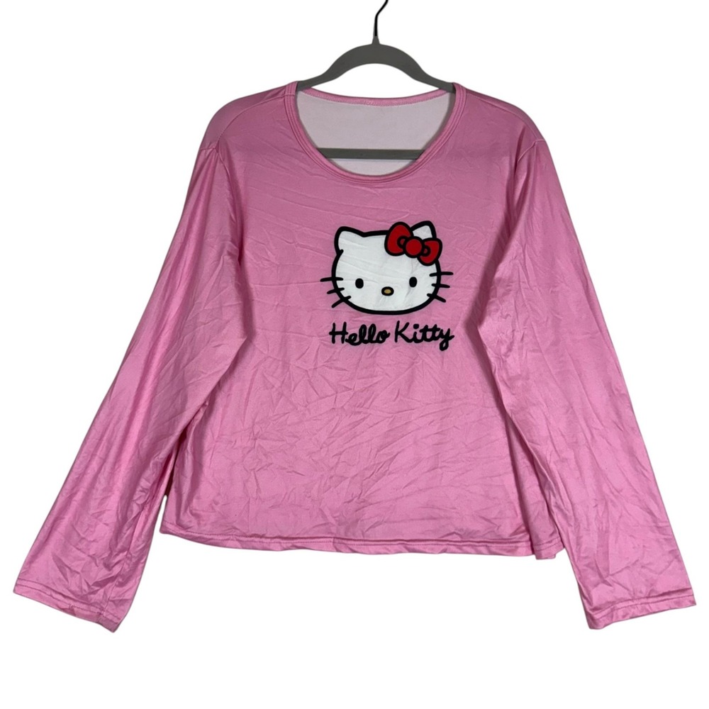 Hello Kitty Shirt Womens XL Pink Long Sleeve Graphic Crewneck Casual Tee Top